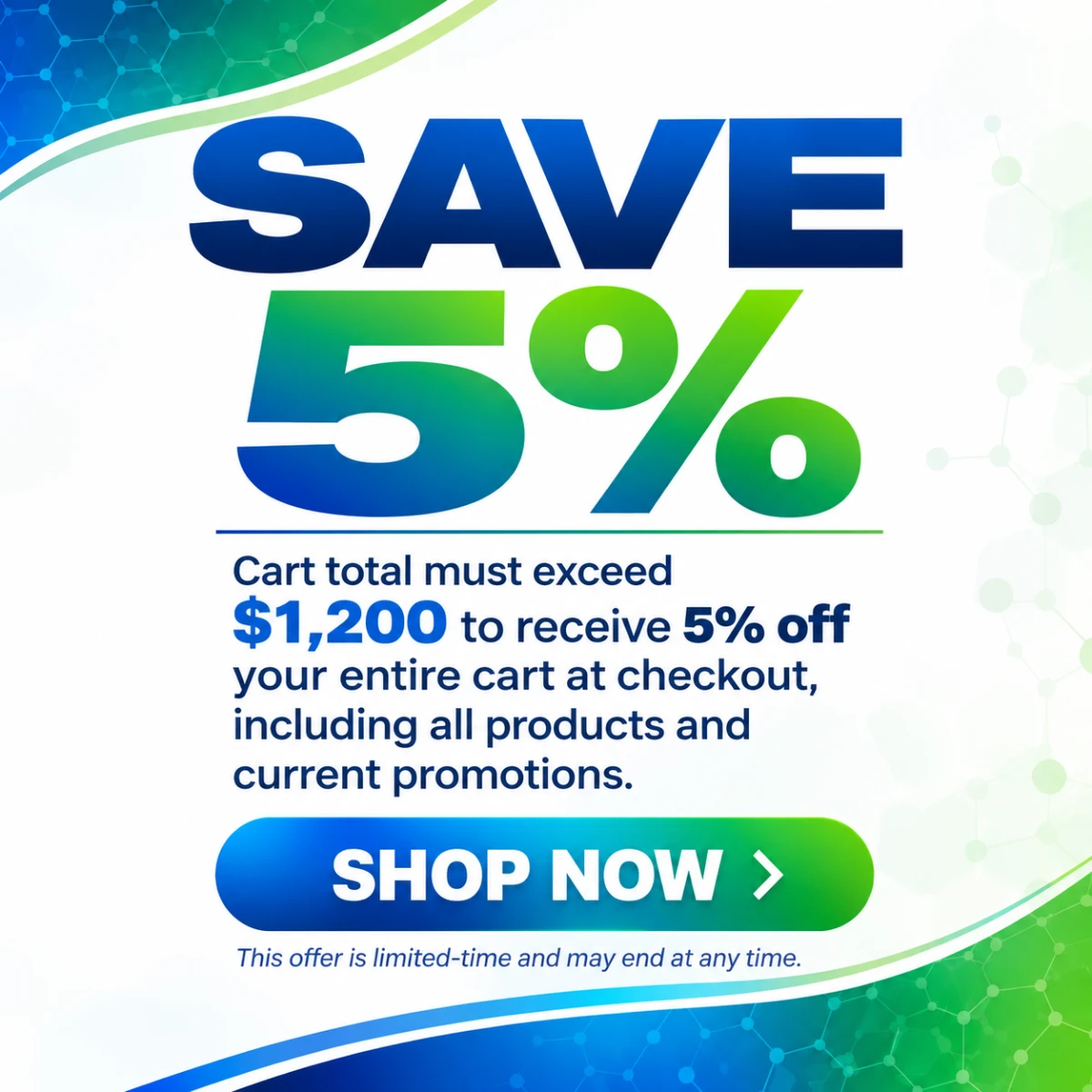 Save 5% When You Spend $1,200+